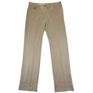 Mango MNG Basics Tan Khaki Linen Cotton Straight Leg Trousers Size 6 64312653